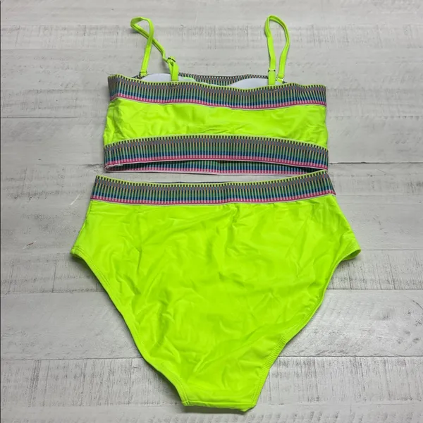 two-piece neon green high-waisted bikini set a sporty design swimsuit - Image 2