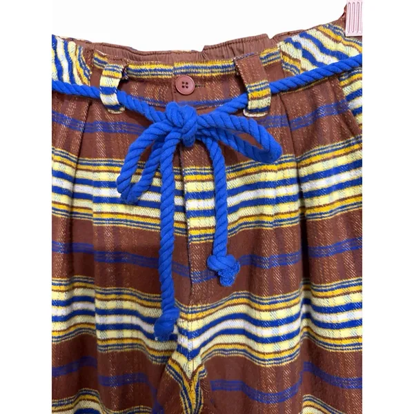Free People Preppy Plaid Pull On Trousers Pants Flannel Brown/Blue‎ Size Medium - Image 8