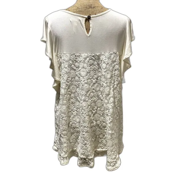 Matilda Jane Bocce Ball‎ Blouse White Flutter Sleeve Floral Lace Size Medium - Image 2
