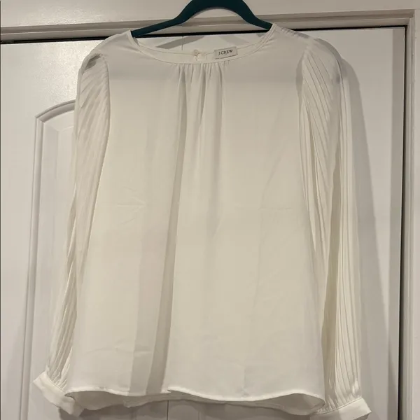 J. Crew White‎ Pleated Long-Sleeve Blouse medium - Image 3