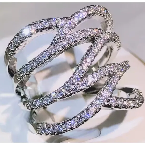 Iced‎ Multi Layer Simulated Diamond Adjustable Ring | 925 Sterling Silver - Image 2