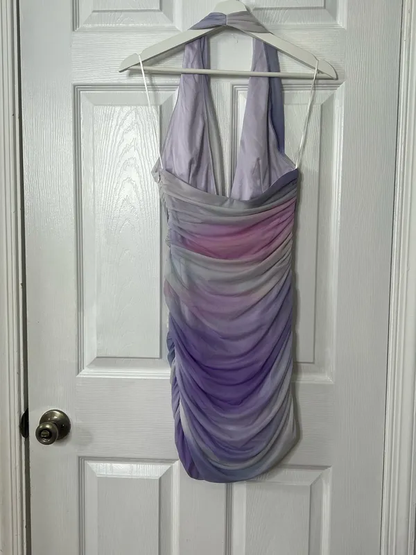 Zara Y2K Mesh Halter Dress Ruched Draped Bodycon Ombre Pastel Cocktail Party Size M - Image 3