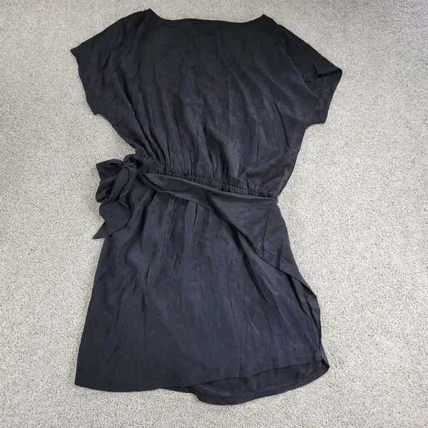 Yoins Womens Wrap Dress Large Black Tie Crewneck Short Sleeve Ruched Mini NEW - Image 15