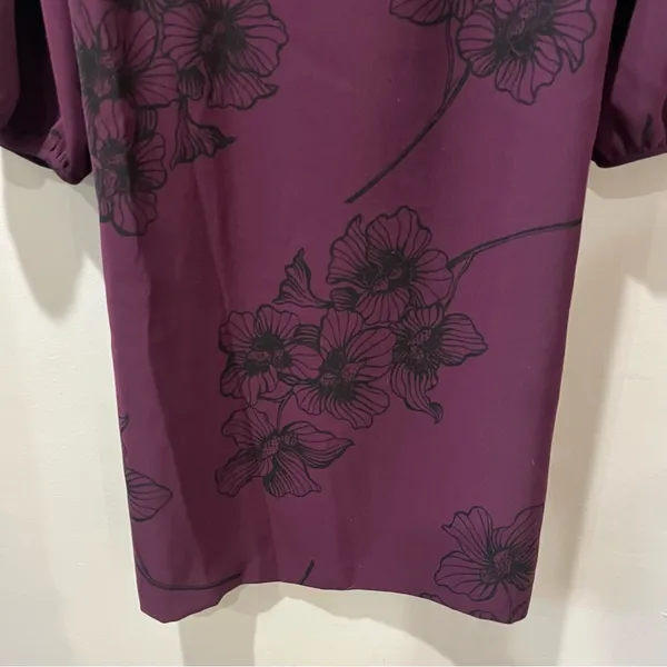 Ann Taylor Factory Purple Shift Dress Size 14 Long Balloon Sleeves Flowers‎ - Image 3