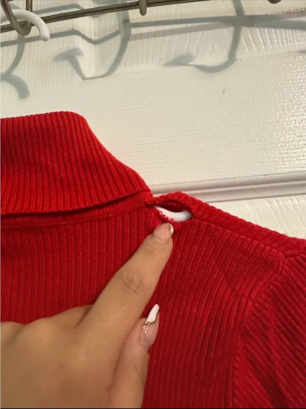 Women's Red Ribbed Long - Image 2