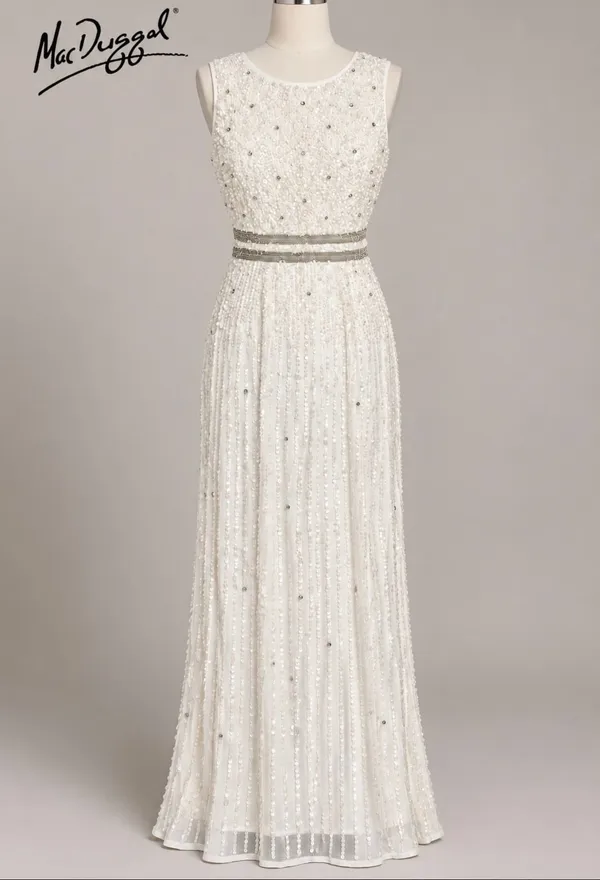 Mac Duggal Ivory Sequin Beaded Formal Maxi Dress Size 6 NWT - Image 10