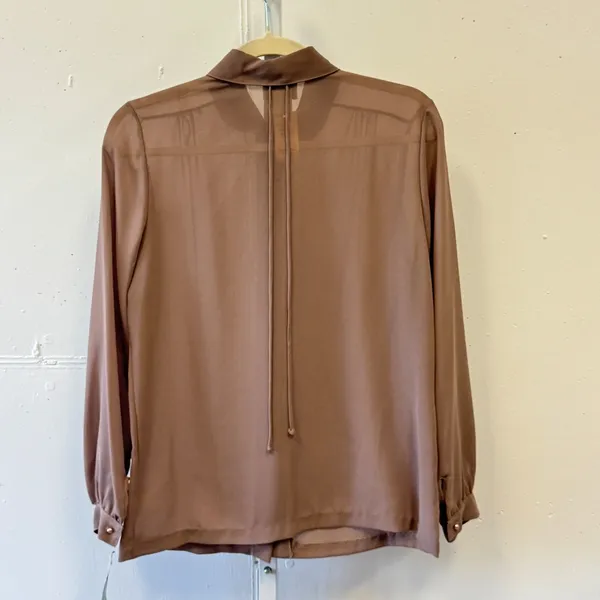 NWT Vintage Joanna Brown Taupe Sheer Button Up Blouse Peter Pan Collar Size 8 - Image 2