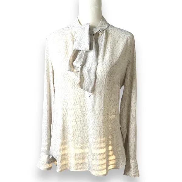 Babaton Textured Tie-Neck Long Sleeve Button-Down Blouse Size XS - Image 5