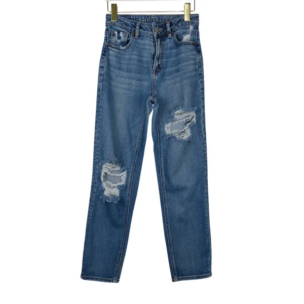 American Eagle Mom Straight Jean Ripped High Rise Jeans Size 0 - Image 3