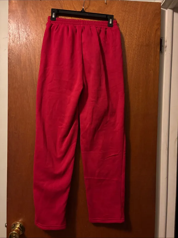 SHEIN XS Red Fleece Drawstring Jogger Pants - Image 2
