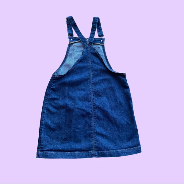 Lightweight mid-wash blue denim pinafore overall dress 🔥 - Image 3