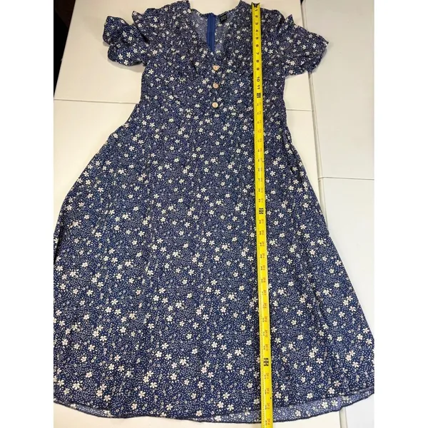Droimp Blue Floral Print‎ Button Up V Neck Short Sleeve Midi Dres M - Image 5