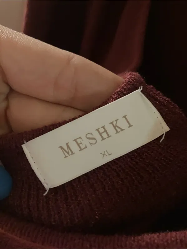 Meshki Zahra Open Back Long Flare Sleeve Burgundy Brown Mini Dress - Image 5