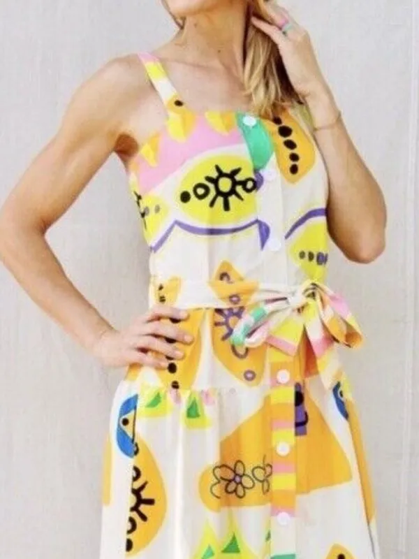Zara Cotton Printed Dress With Belt Size XS - Image 2