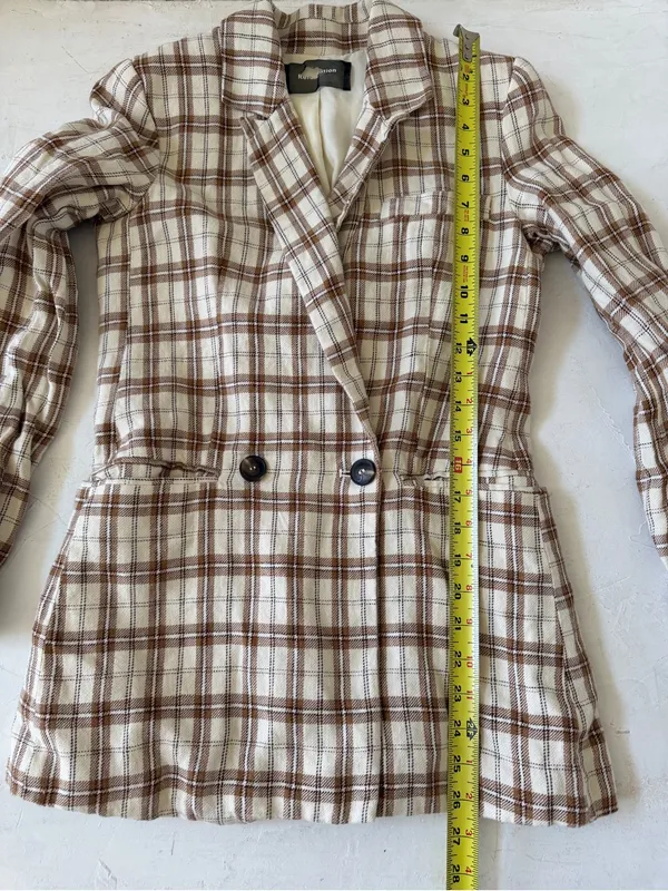 Reformation Verano Cream Plaid Linen Blazer Size XS - Image 9