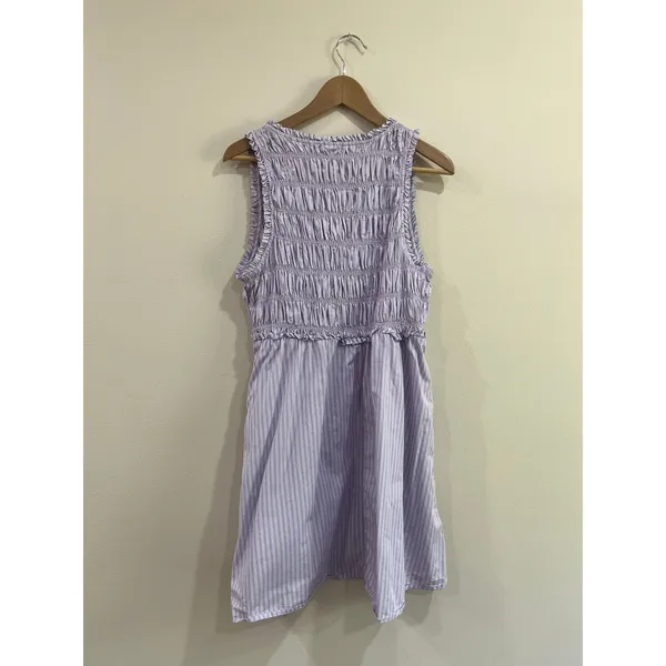 Old Navy Stripe Smocked‎ Mini Dress Cotton Poplin Purple Cottagecore Size Large - Image 4