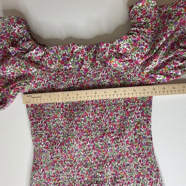 DO+BE Floral Smocked Puff Sleeve Mini Dress Medium Colorful Preppy‎ Bloomcore - Image 9