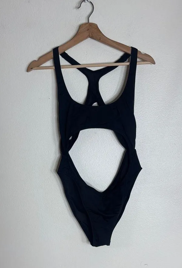 SKIMS Black cutout swimsuit monokini in color onyx size large beach boat resort - Image 2