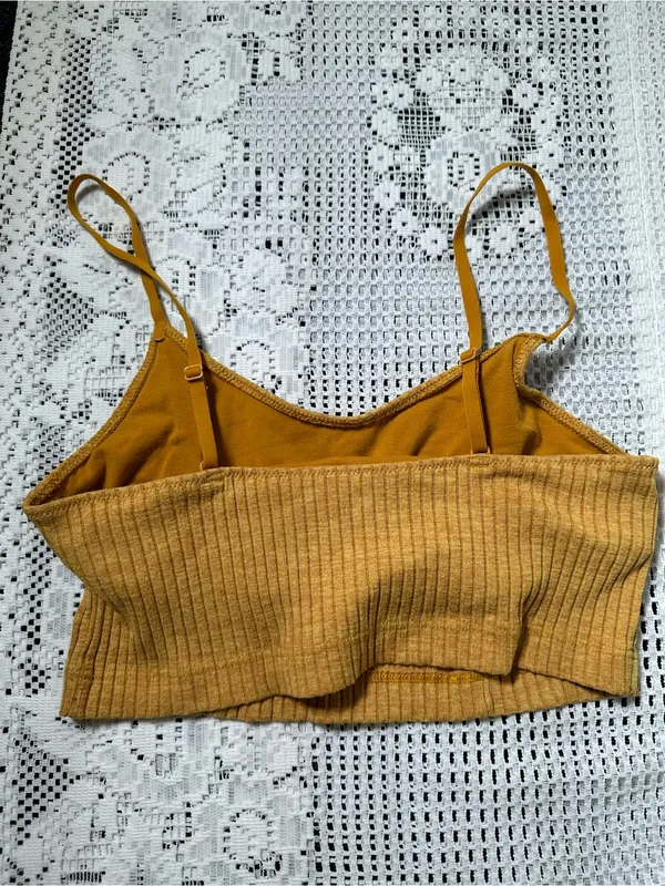 aerie‎ Ribbed Mustard Yellow Spaghetti Strap Crop Camisole - Image 5