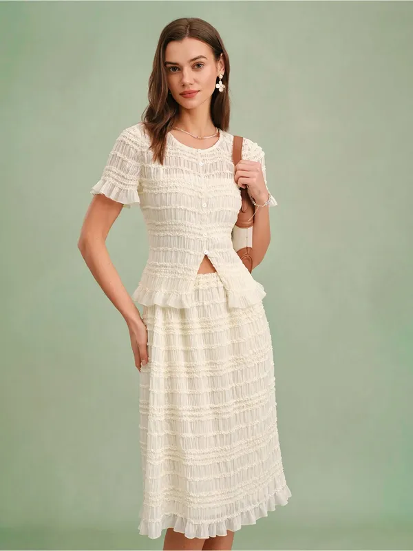 Rihoas Apricot Boat Neck Shirred Tee - Image 3