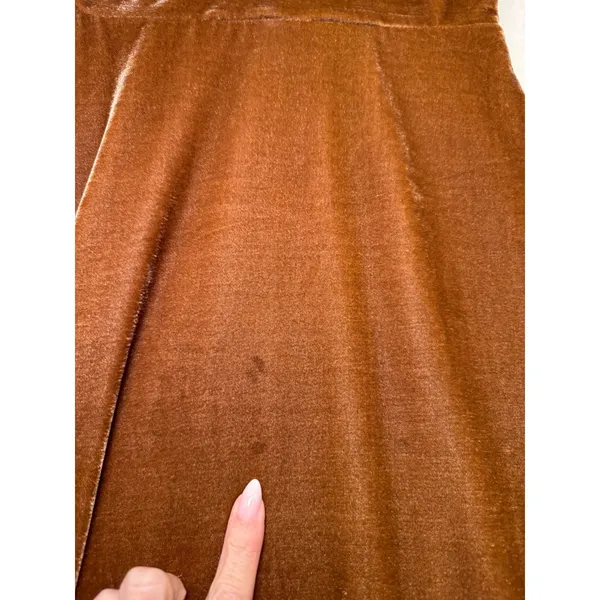 Line Dot Brown Velvet Ruffle Midi‎ Dress Winter Feminine Cocktail Holiday S - Image 10