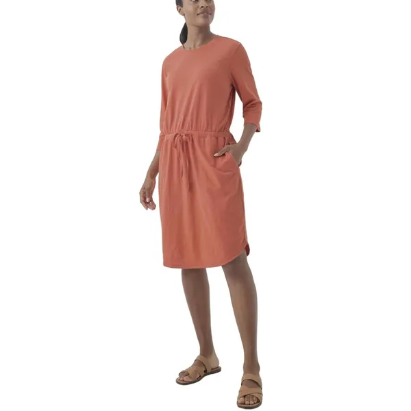 Pact Organic Cotton Drawstring Waist T-Shirt Dress 3/4 Sleeve Pockets Size Large - Image 2