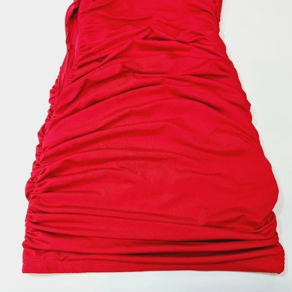 Superdown Farrah Ruched Dress in Red XS - Image 9