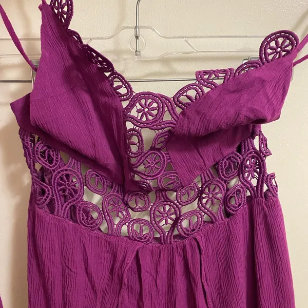 Shinestar Womens Halter Maxi Dress XL Bright Purple Boho Lace Trim Open Back - Image 5