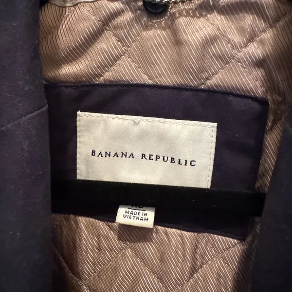 Banana Republic Dark Blue Trench Coat with White Stitching - Image 3