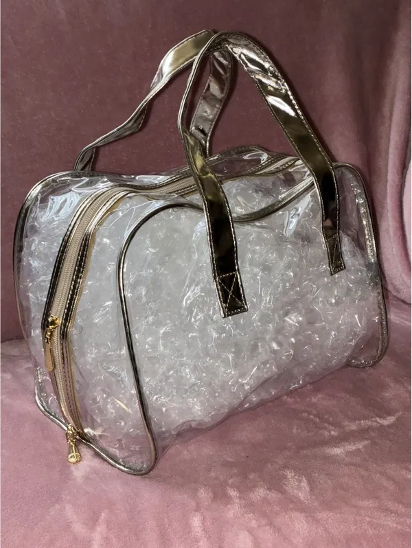 NWT Vince Camuto Clear Travel Bag with Metallic Gold Trim - Image 4