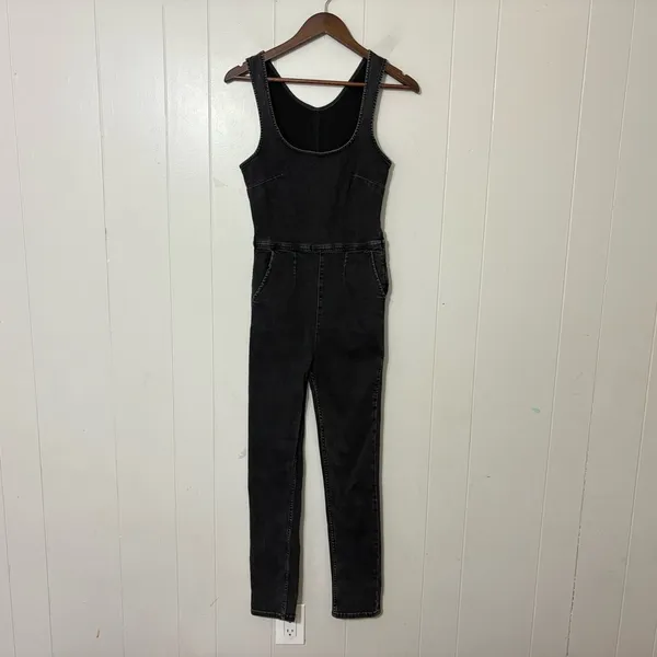 Free People Scarlet Black Denim Jumpsuit Women’s Size 2 Stretch Skinny Ankle Zip - Image 3