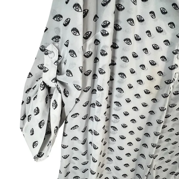 Torrid Ivy Eye Blouse Womens 3X White Black Chiffon Roll Tab Sleeve Mystical Top - Image 5