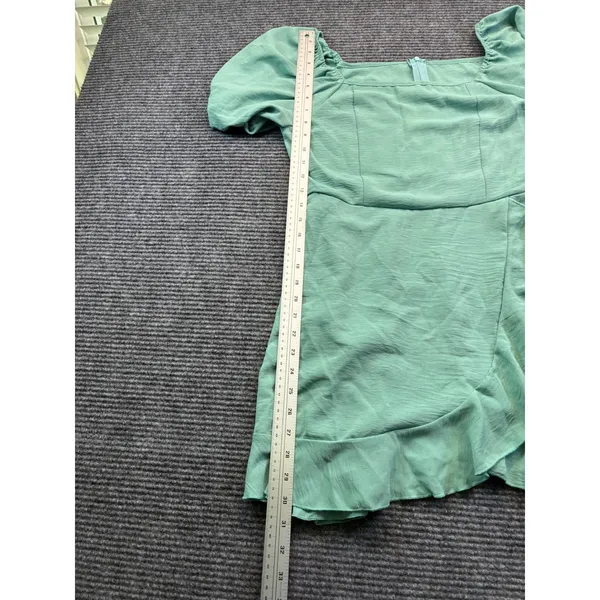 Mint Green Puff Sleeve Ruffle Mini Dress Square Neck Wrap Tie Side‎ Split Large - Image 12