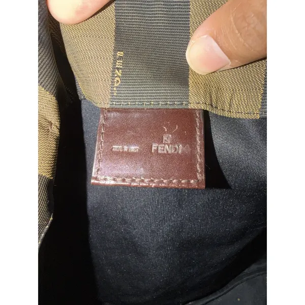 Fendi Brown Black Striped Tote Bag Brown Leather Trim Zip Gold Hardware‎ READ L - Image 6