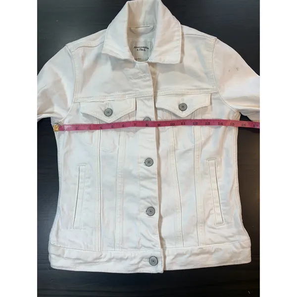 Abercrombie & Fitch White Denim Trucker Jacket Womens XS 144J0317 Stretch Cotton - Image 11