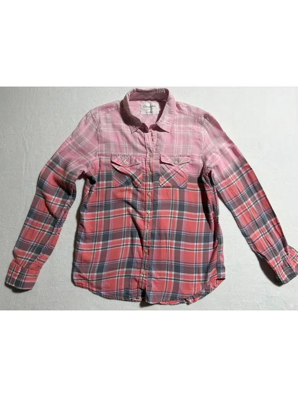 Aeropostale Women's Medium Pink and Coral Plaid Button-Up Shirt - Image 3
