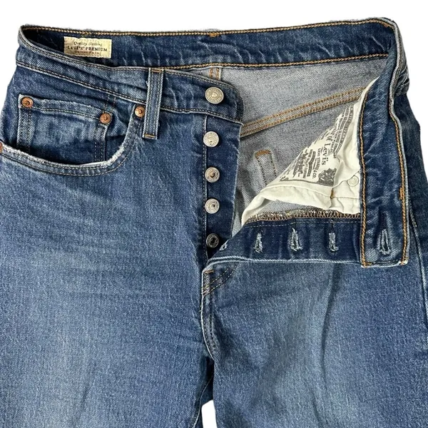 Levi's 501 Premium Crop Jeans in Charleston Fun Size 27 Big E Distressed Raw Hem - Image 10