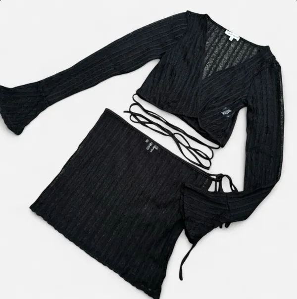 Bear Dance Black Sheer Knit Cover Up Two-Piece Set - Image 11