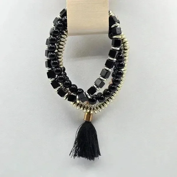 Black Gold Bead Bracelet Tassel Set Fashion‎ Jewelry B9 - Image 2
