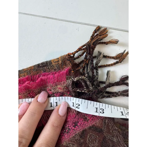 Vintage Wool Scarf‎ Women Pink Brown Fringed Boho Eclectic Tassel Earthy h - Image 5