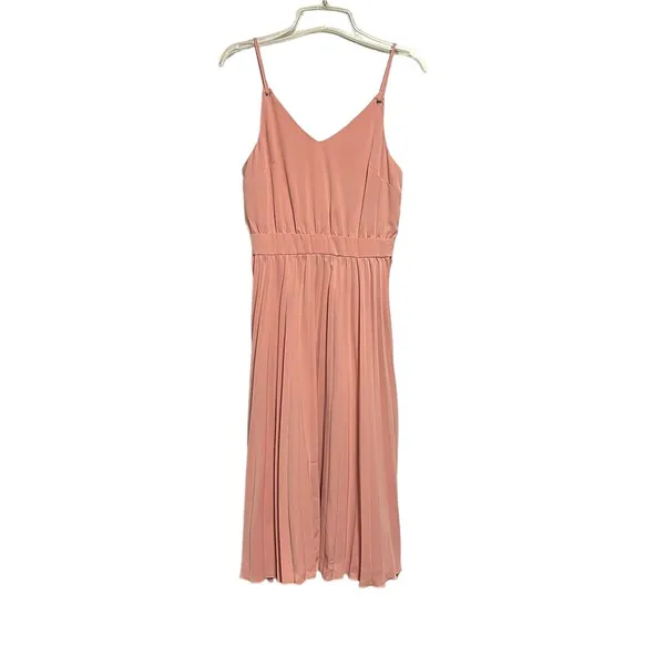 Women's Pink Pleated Sleeveless Midi Dress Size Medium - Image 2