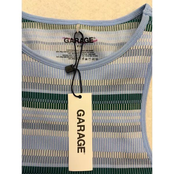 Garage Striped Tank Top Women Small Blue Ribbed Knit Seamless Cropped Racerback - Image 2