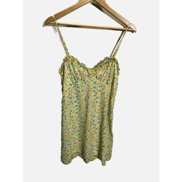 Wild Fable Womens Floral Mini‎ Dress Green Orange Pink Smocked Back M Cottage - Image 2