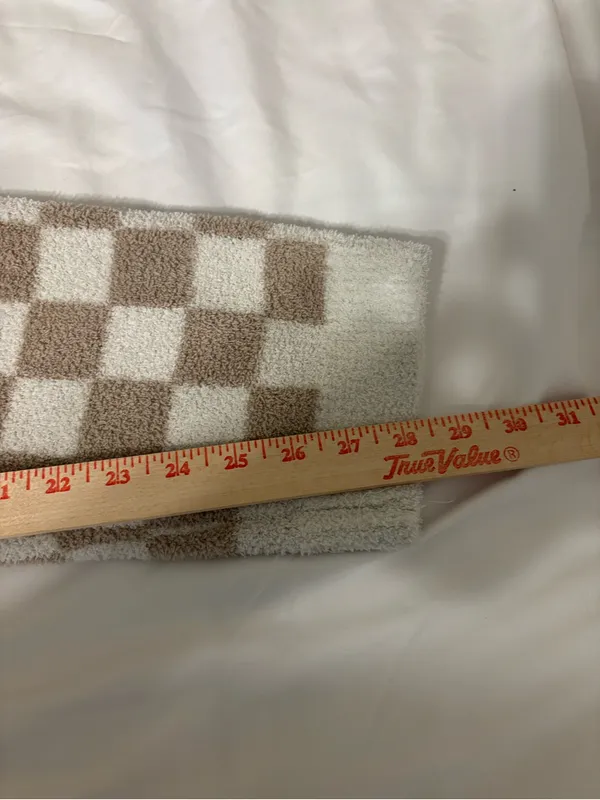ComfyLuxe Plush Checkerboard Lounge Pants Soft Cozy M/L Beige Cream - Image 6