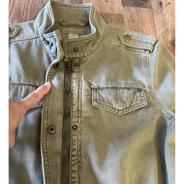 Lucky Brand Jacket Womens Small Army Green Utility Military Pockets Full Zip - Image 4