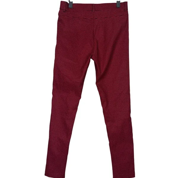 ZARA High Rise Stretch Gingham Flat Front Skinny Pants Button ZipUp L Red Black - Image 13