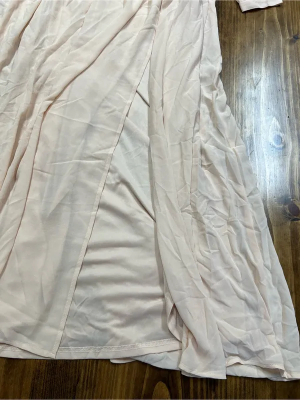 Lulus Wondrous Water Lilies Blush Pink Chiffon Long Sleeve Maxi Dress Size Large - Image 6