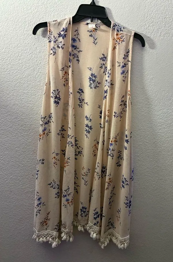 I Joah Floral Sleeveless Kimono with Tassel Hem M - Image 2