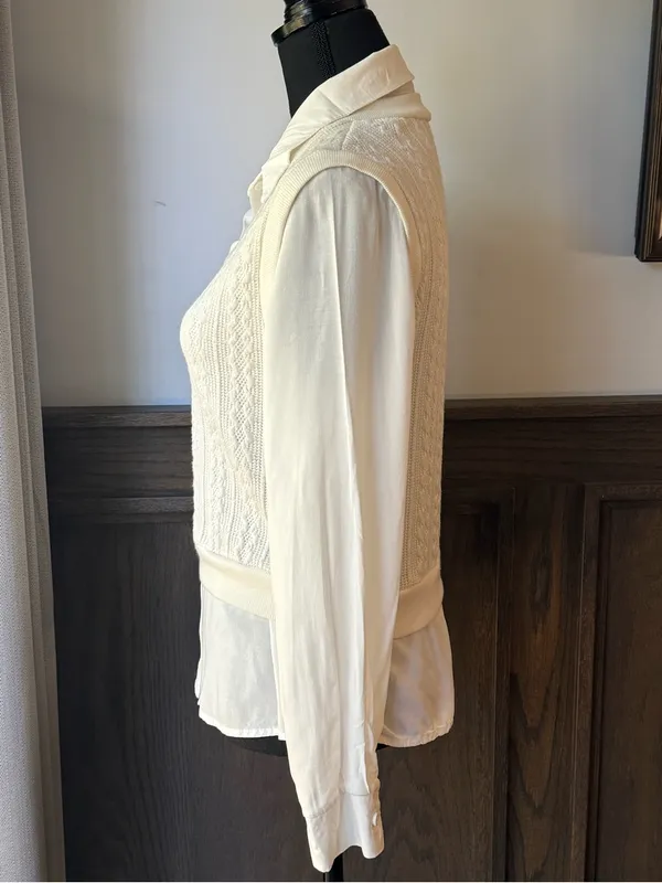 Women's Cream Cable Knit V-Neck Sweater Vest top medium - Image 2