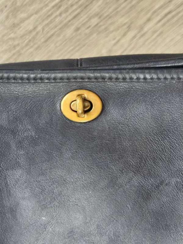 Vintage Coach Black Leather Crossbody Satchel Bag With Brass Turnlock - Image 7